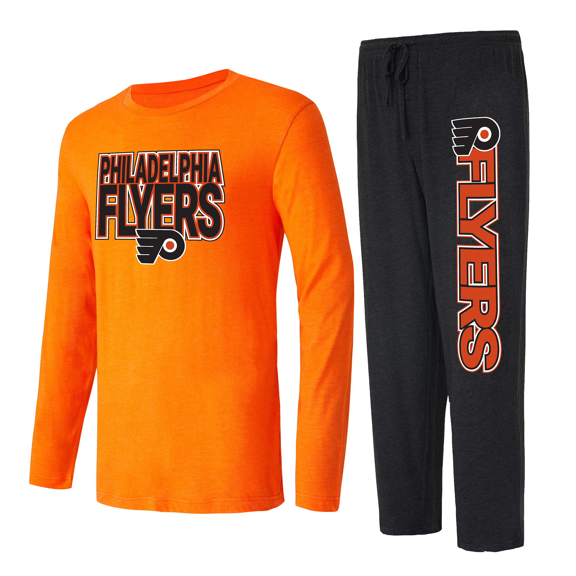 Men's Concepts Sport Black/Orange Philadelphia Flyers Meter Long Sleeve Top \u0026 Pants Sleep Set